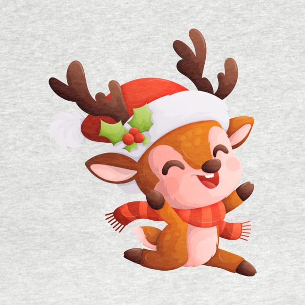 Happy and cute Christmas deer in winter clothes by Javvani